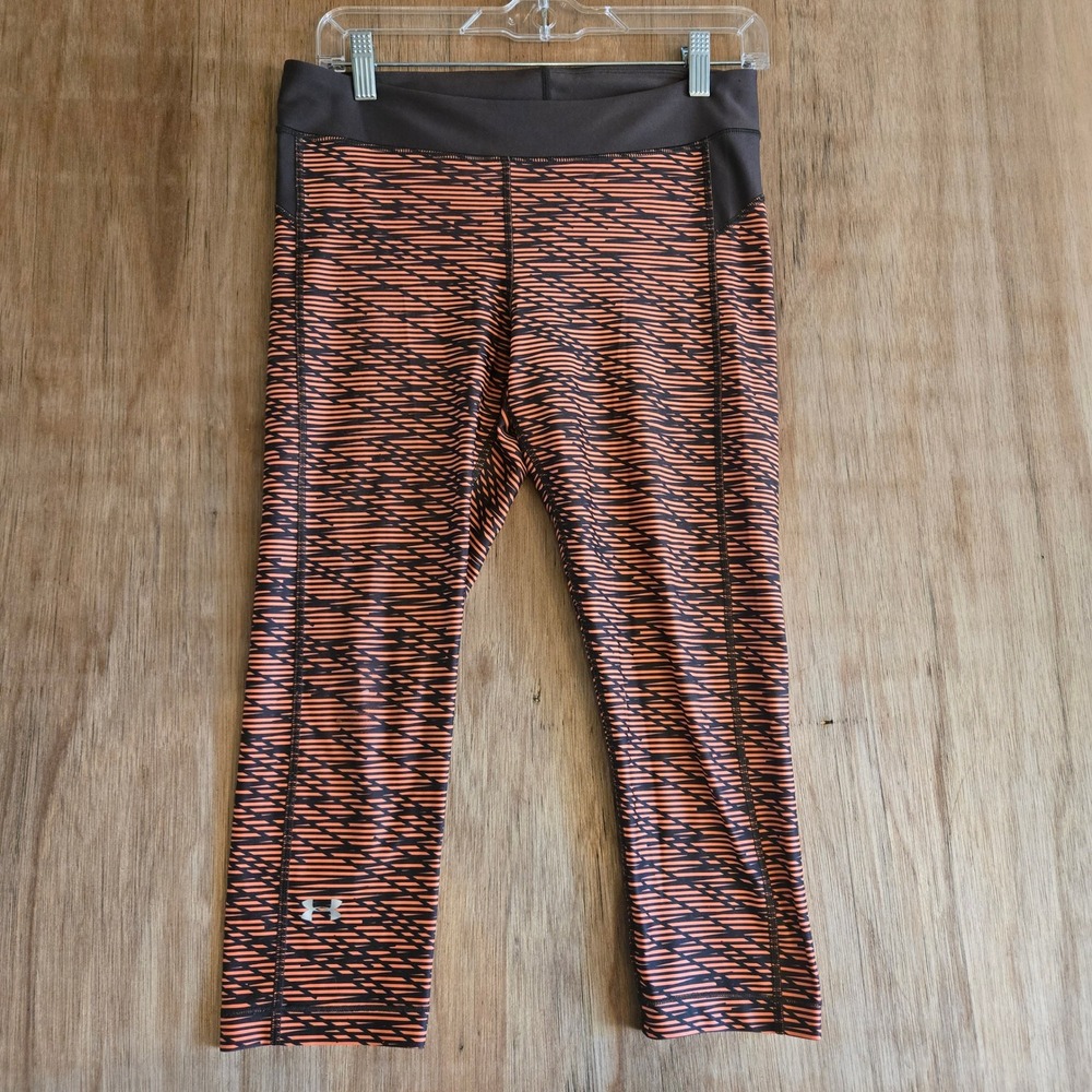Under Armour HeatGear Cropped Leggings Coral‎ Black Geometric Pattern Womens M